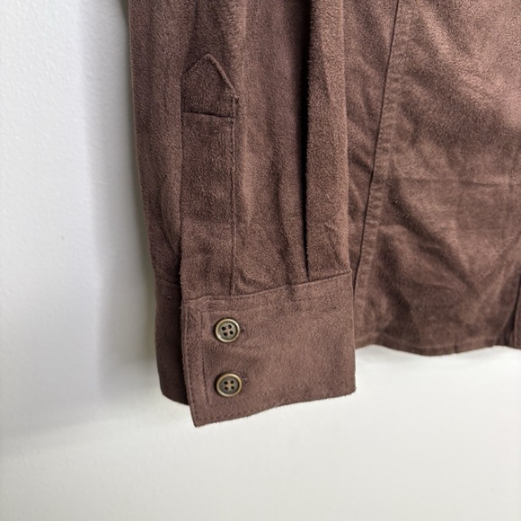 Susan Graver Womens Top XL Brown Faux Suede Button Ruffle Western Country Ranch - Picture 6 of 12